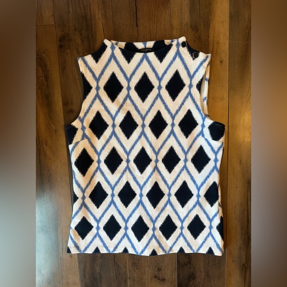 Talbots Tops - Talbots Petite SP Diamond Print Sleeveless Knit Top Blue White Classic Chic